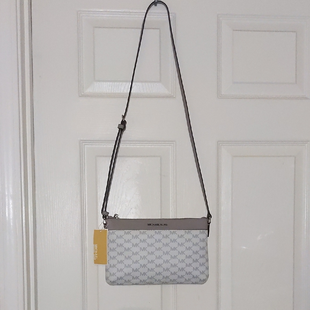 Michael Kors Elegant White and Gray Crossbody Bag